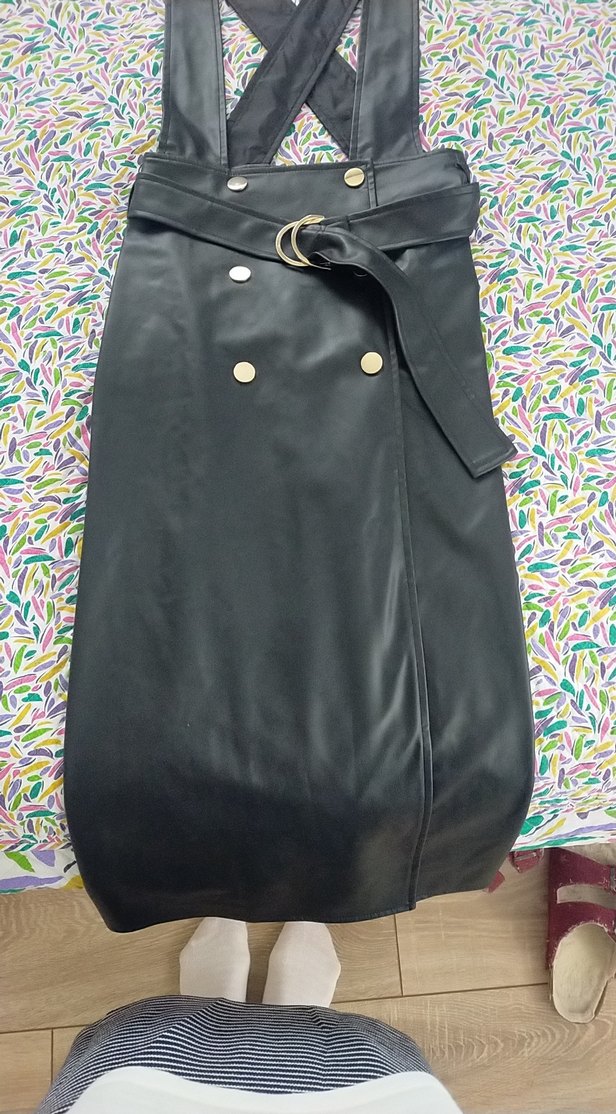 Siyah Deri Kadın Uzun Salopet elbise - Görsel 3