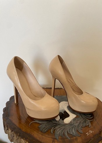 Bej Platform Topuklu deri Stiletto Kadın Ayakkabı - Görsel 5