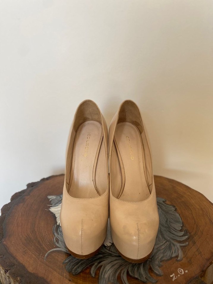 Bej Platform Topuklu deri Stiletto Kadın Ayakkabı - Görsel 3