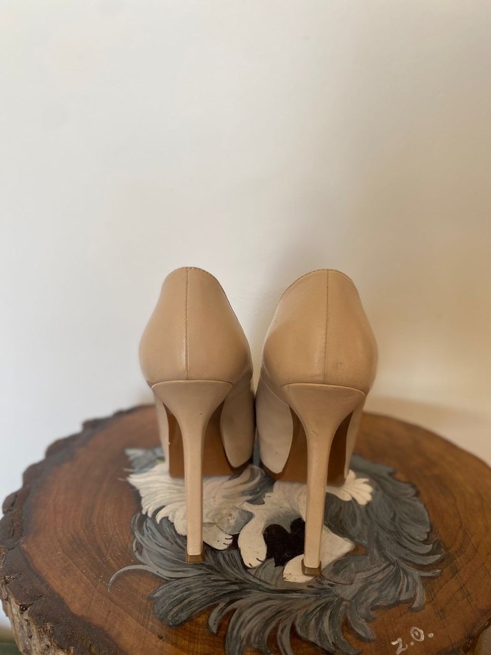 Bej Platform Topuklu deri Stiletto Kadın Ayakkabı - Görsel 4