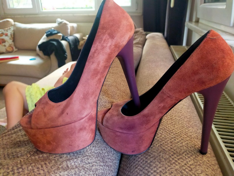 Kiremit Pembe rengi arasında Süet önden platformlu ince topuk. - Görsel 4