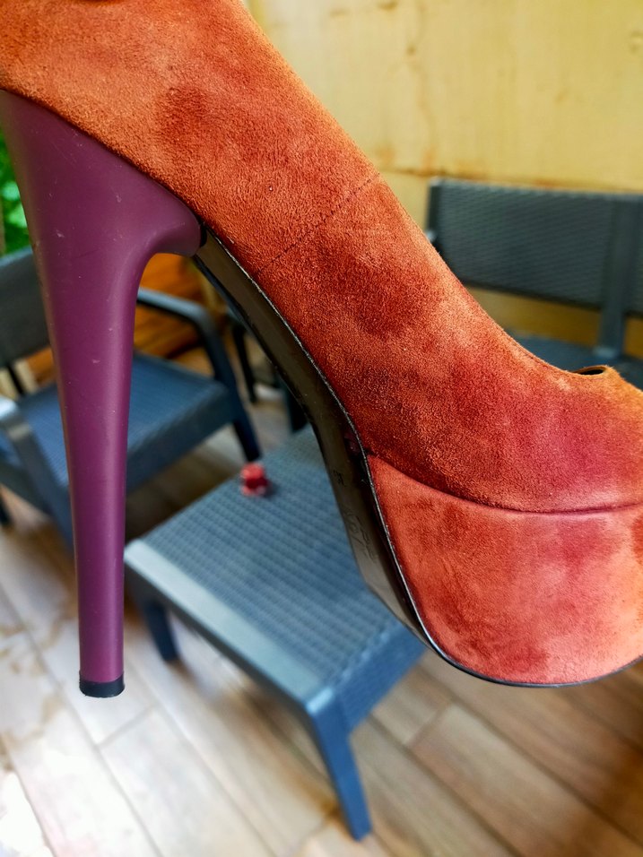 Kiremit Pembe rengi arasında Süet önden platformlu ince topuk. - Görsel 2