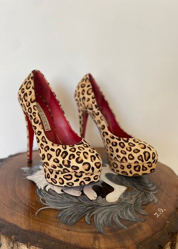 Leopar desenli önden platformlu topuklu ayakkabı. - Görsel 7