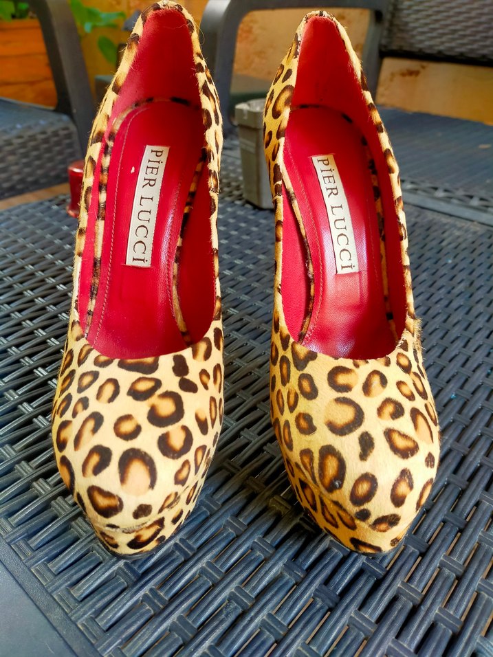 Leopar desenli önden platformlu topuklu ayakkabı. - Görsel 3