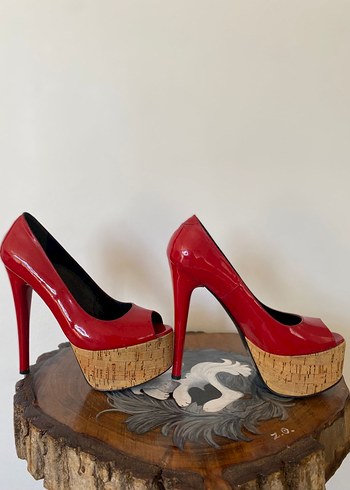 Kırmızı Rugan Platform Topuklu Kadın Ayakkabı - Görsel 5