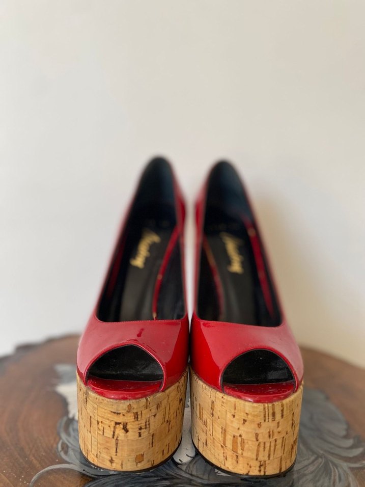 Kırmızı Rugan Platform Topuklu Kadın Ayakkabı - Görsel 3