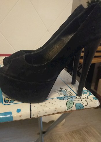 Siyah Süet  Stiletto Kadın Sandalet - Görsel 6