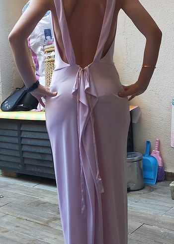 Diğer Pudra Pembe Uzun Saten Elbise