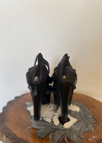 Siyah Deri Platform Topuklu Kadın Sandalet - Görsel 11