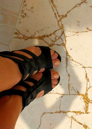 Siyah Deri Platform Topuklu Kadın Sandalet - Görsel 6