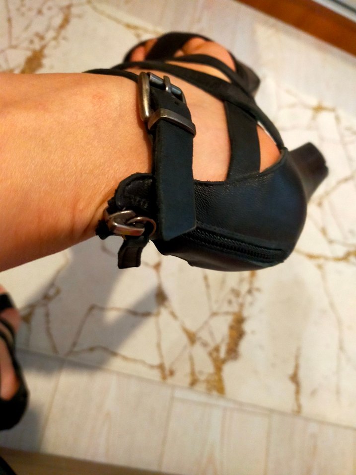 Siyah Deri Platform Topuklu Kadın Sandalet - Görsel 5