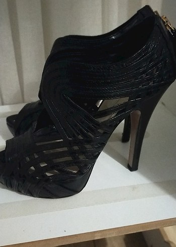 Siyah Deri Platform Topuklu Kadın Ayakkabı - Görsel 5