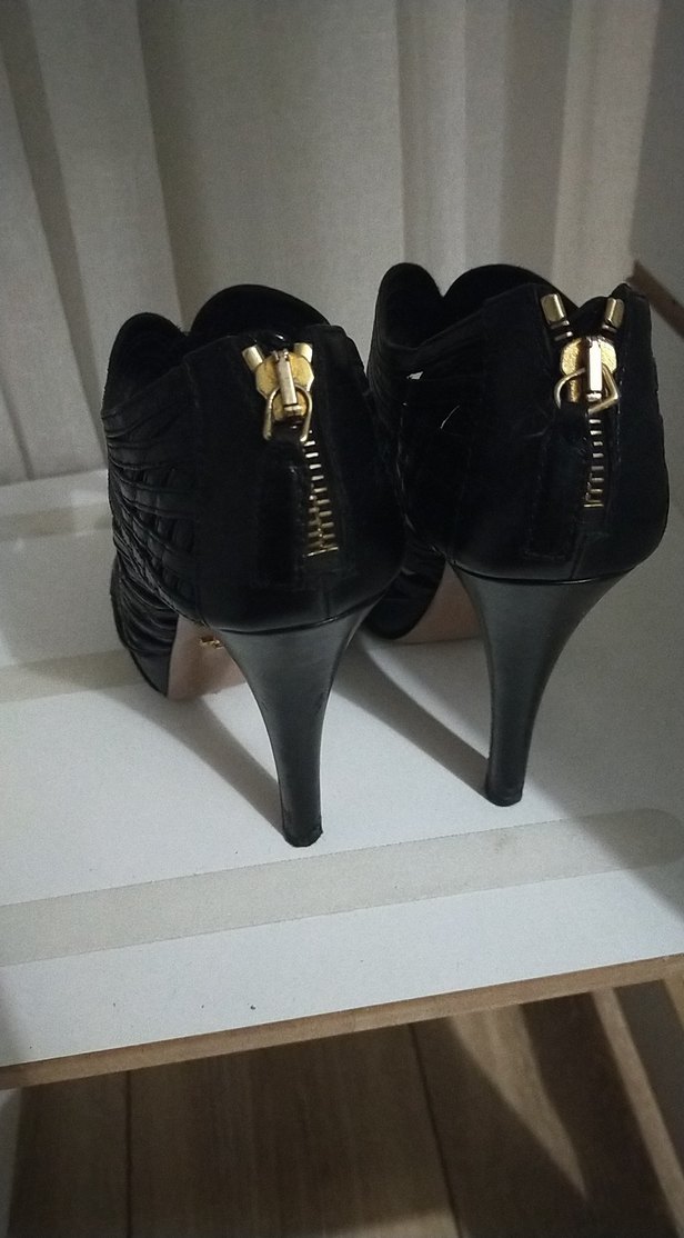 Siyah Deri Platform Topuklu Kadın Ayakkabı - Görsel 4