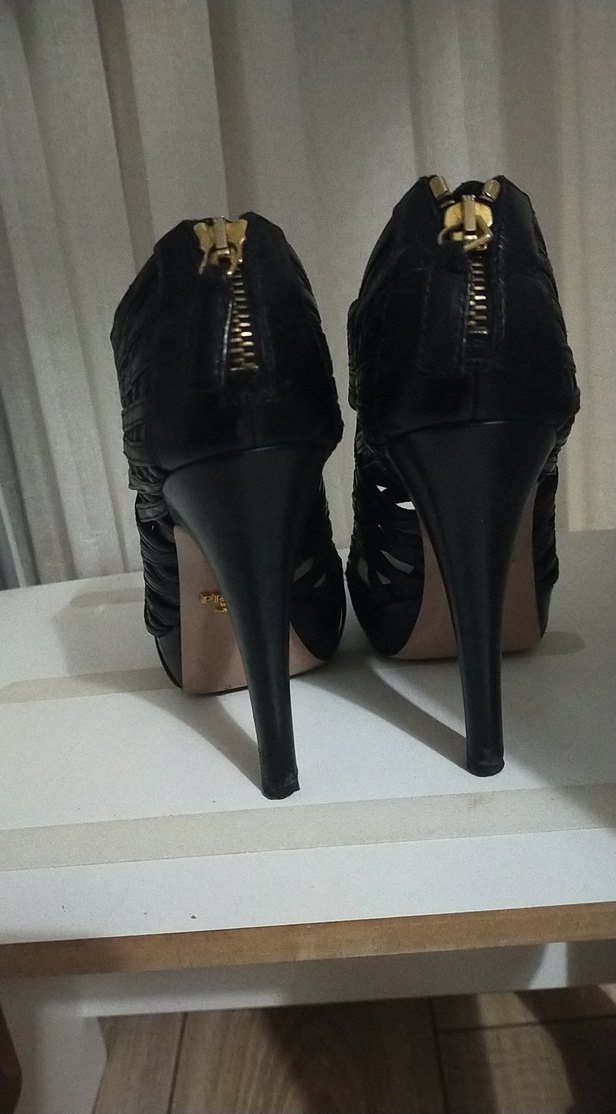 Siyah Deri Platform Topuklu Kadın Ayakkabı - Görsel 3