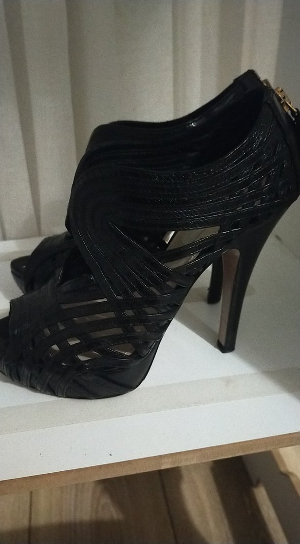 Siyah Deri Platform Topuklu Kadın Ayakkabı - Görsel 5