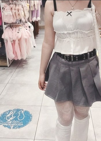 Gri Pileli Kadın Mini Etek - Görsel 2