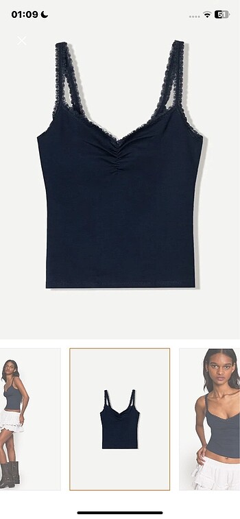 Bershka bershka lacivert dantelli crop top