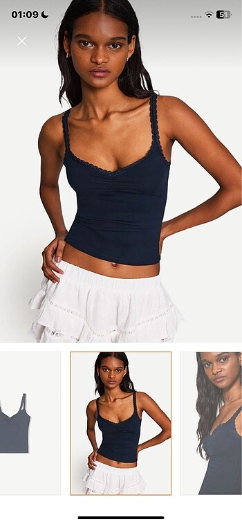 bershka lacivert dantelli crop top