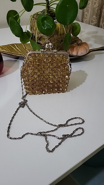 Bal rengi boncuk mini cüzdan 