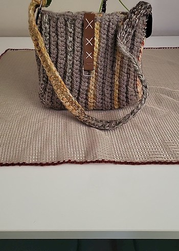 Gri Örgü Bohem Kadın Çanta