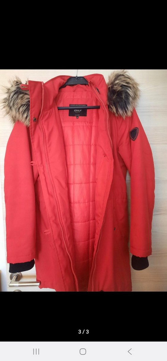 Kürklü Kırmızı Kadın Kışlık Mont - Görsel 3