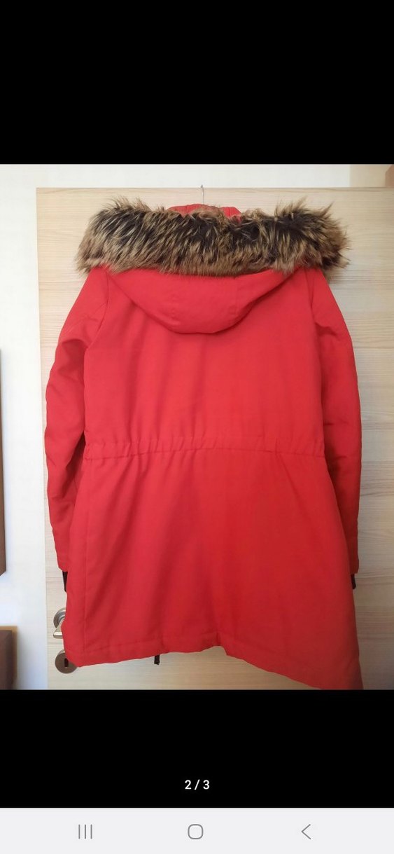 Kürklü Kırmızı Kadın Kışlık Mont - Görsel 2