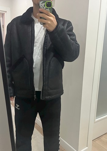 Kürk Detaylı Siyah Deri Ceket - Görsel 3