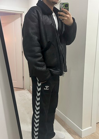 Kürk Detaylı Siyah Deri Ceket - Görsel 4