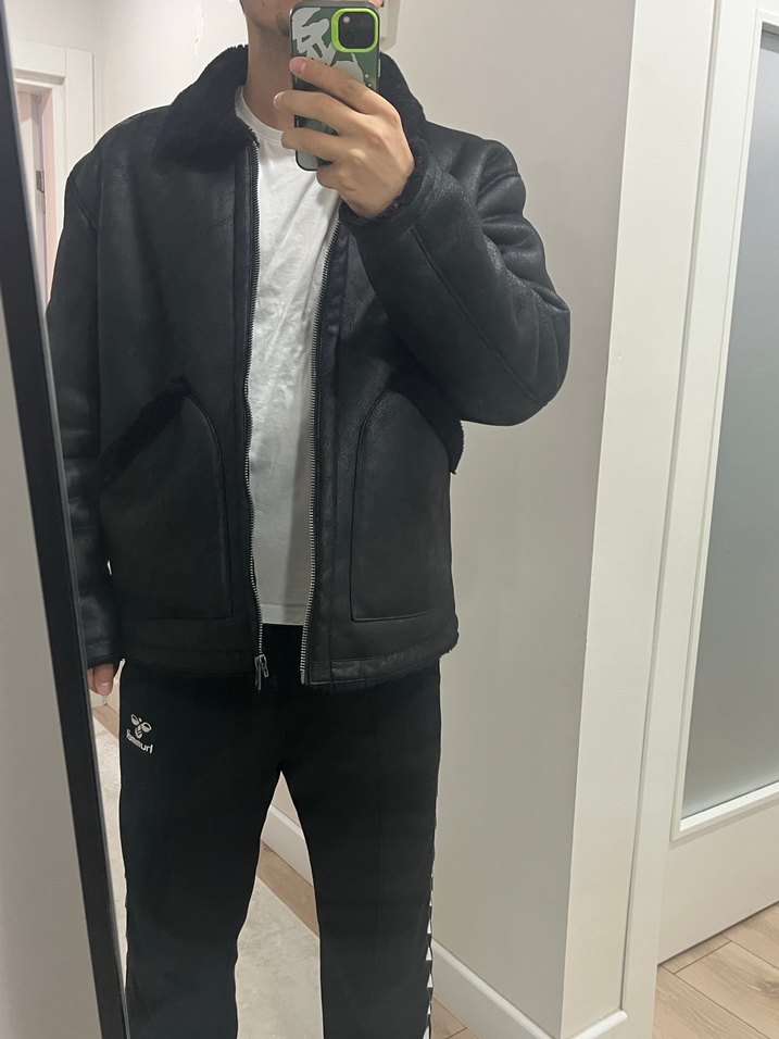 Kürk Detaylı Siyah Deri Ceket - Görsel 3