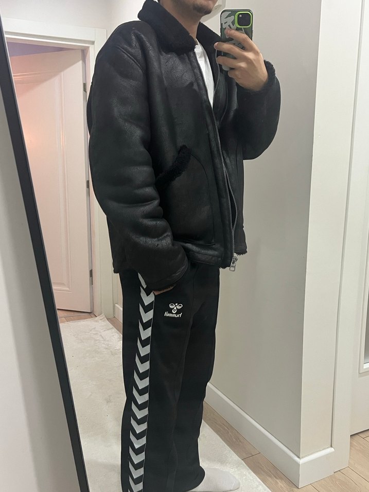 Kürk Detaylı Siyah Deri Ceket - Görsel 4