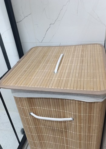 Bej Kapaklı Hasır Saklama Sepeti kirli çamaşır Sepeti - Görsel 3