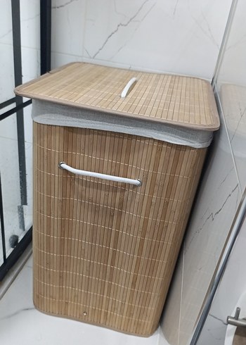 Bej Kapaklı Hasır Saklama Sepeti kirli çamaşır Sepeti - Görsel 2