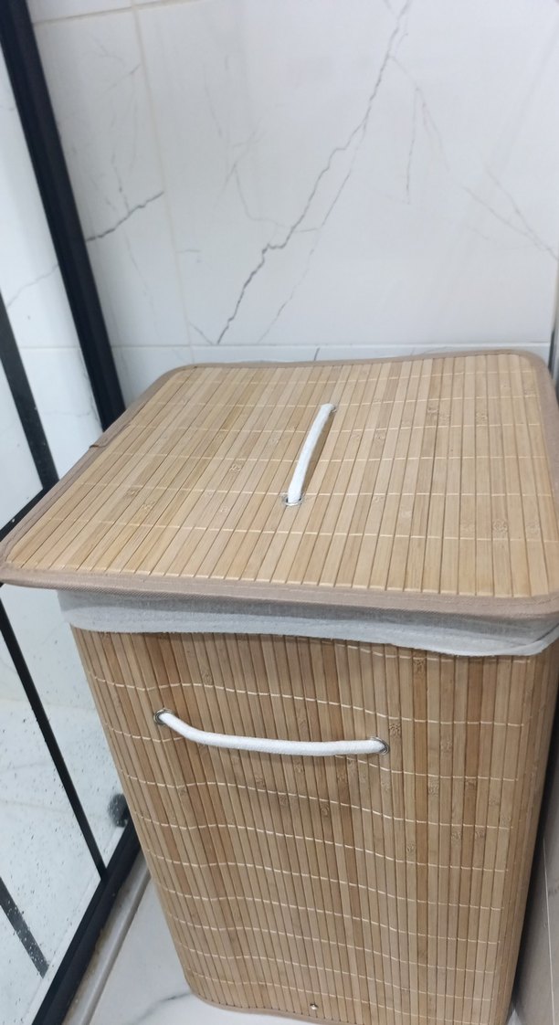 Bej Kapaklı Hasır Saklama Sepeti kirli çamaşır Sepeti - Görsel 3