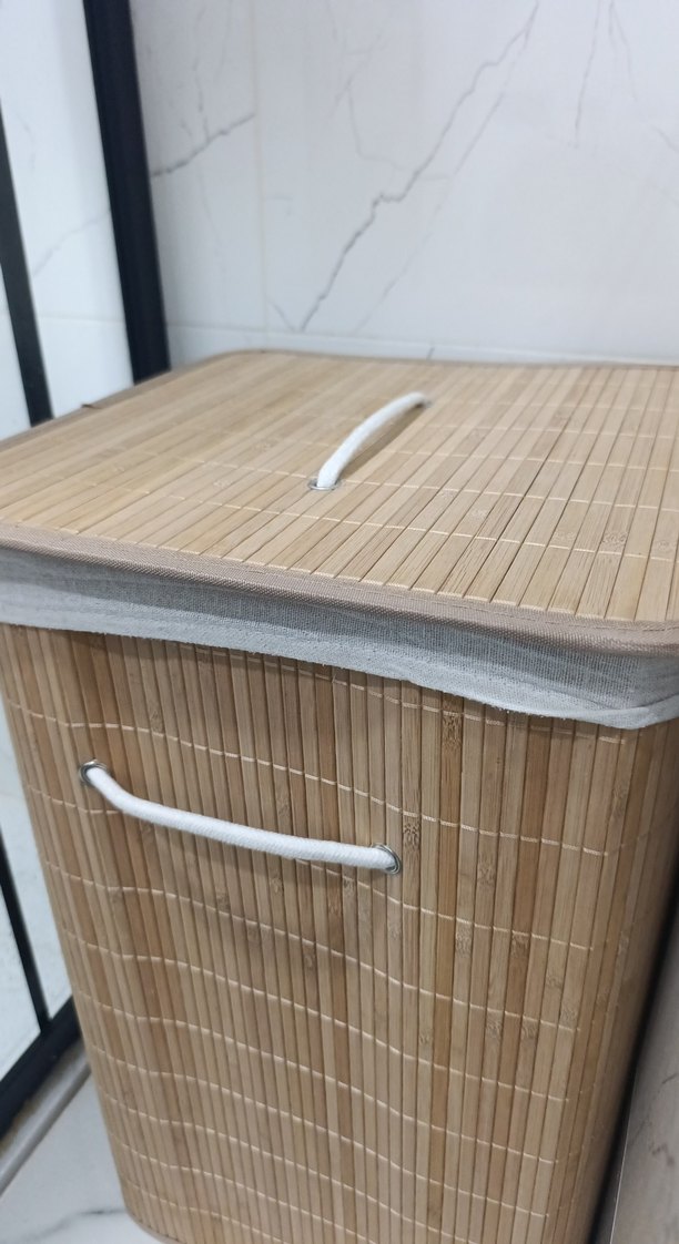 Bej Kapaklı Hasır Saklama Sepeti kirli çamaşır Sepeti - Görsel 4