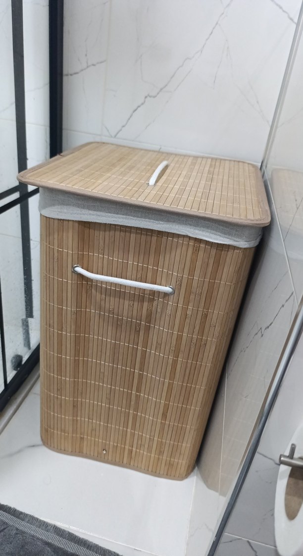 Bej Kapaklı Hasır Saklama Sepeti kirli çamaşır Sepeti - Görsel 2