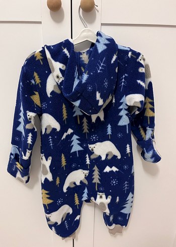 Koyu Mavi Baskılı Erkek Bebek Polar Tulum - Görsel 4