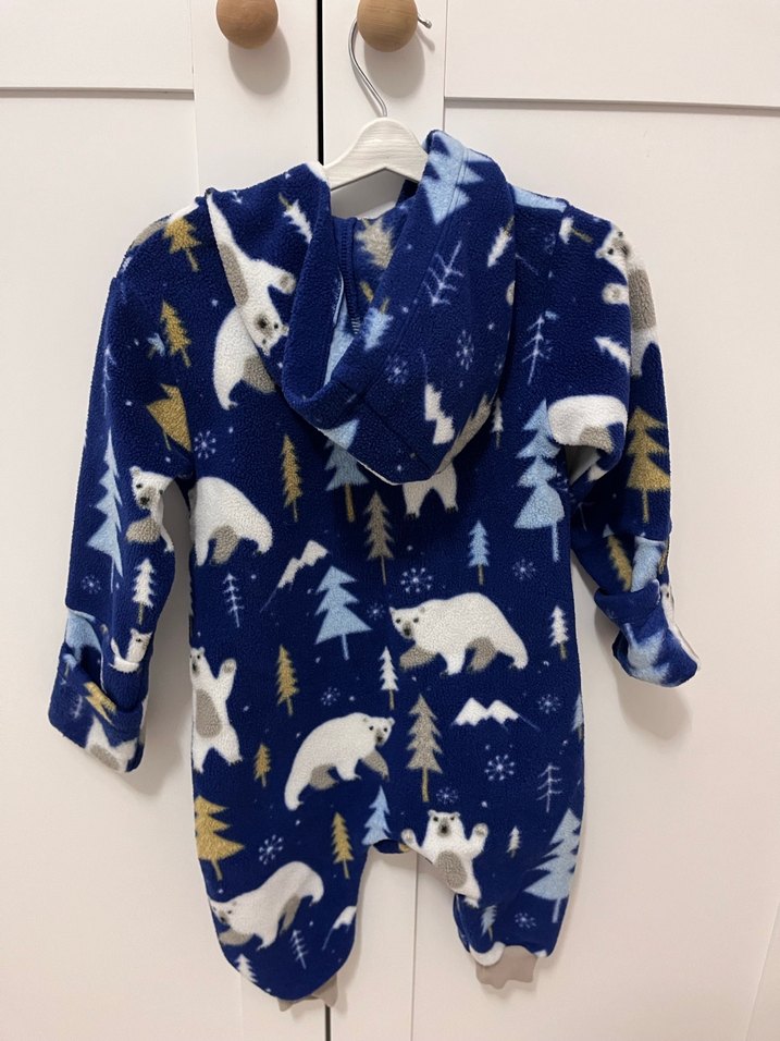 Koyu Mavi Baskılı Erkek Bebek Polar Tulum - Görsel 4