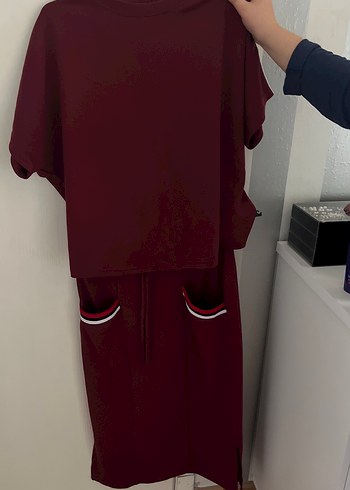 Bordo Kemerli Kadın Midi Eşofman Takımı etekli - Görsel 2