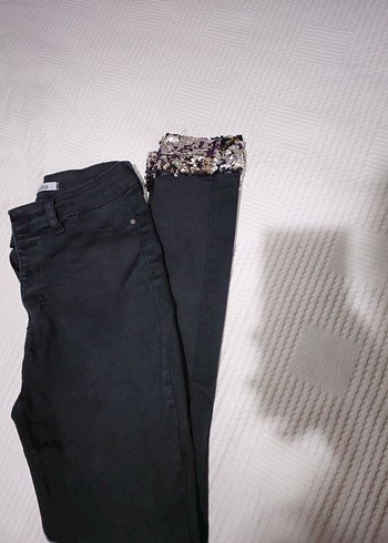 Paça payetlu siyah Kadın Kot Pantolon