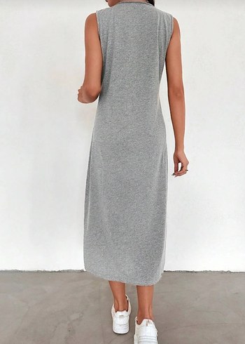 Kadın Pamuk Penye Jüpon Gri Elbise - Görsel 3