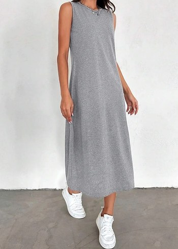 Kadın Pamuk Penye Jüpon Gri Elbise - Görsel 2