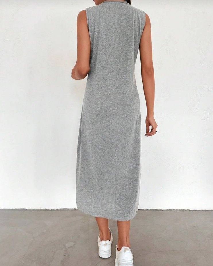 Kadın Pamuk Penye Jüpon Gri Elbise - Görsel 3