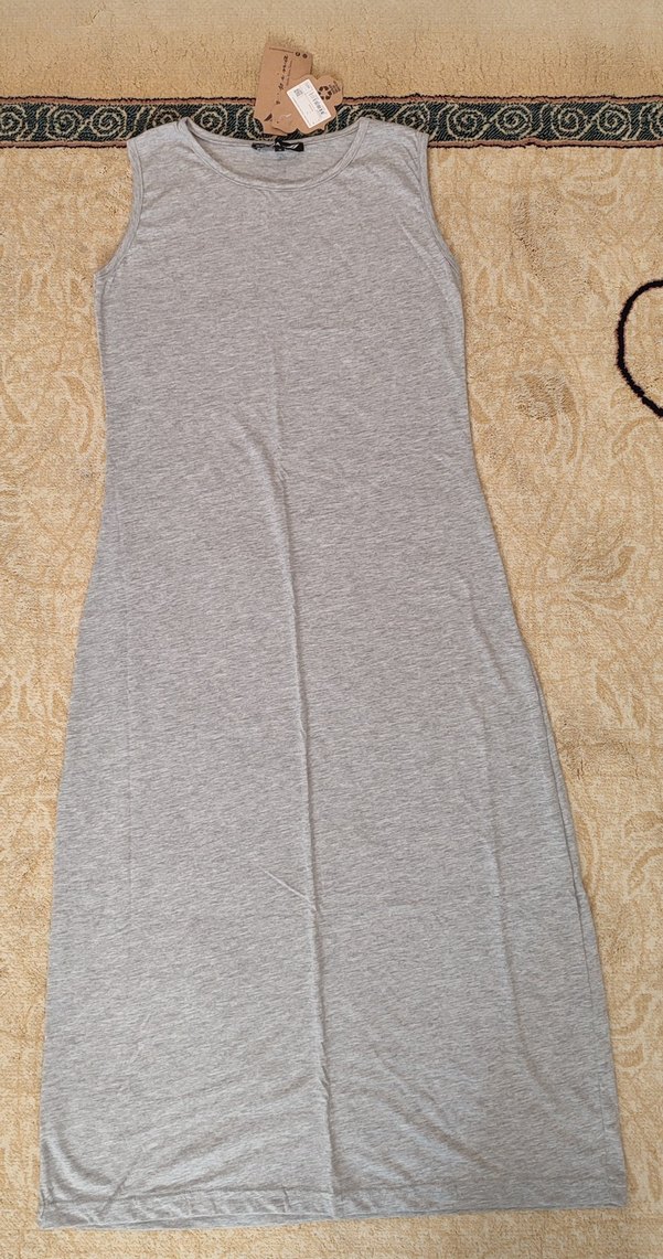 Kadın Pamuk Penye Jüpon Gri Elbise - Görsel 4