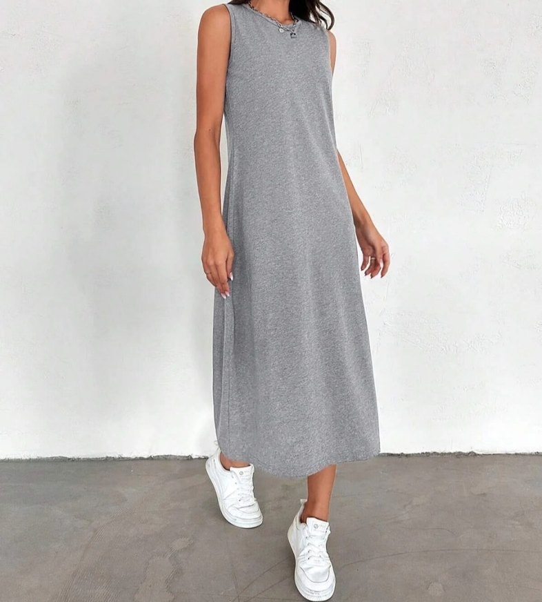 Kadın Pamuk Penye Jüpon Gri Elbise - Görsel 2