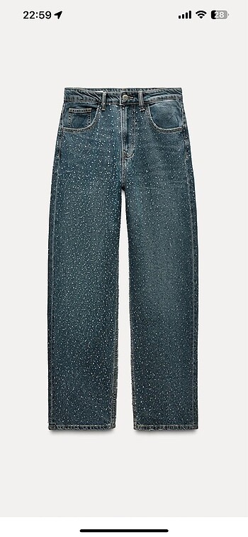 m Beden lacivert Renk Relaxed oversize dar kesim taşlı jean