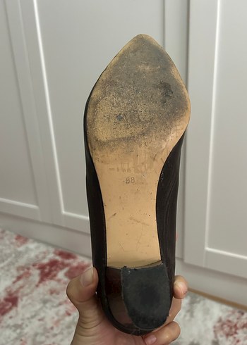 Kahverengi Deri Topuklu Kadın Ayakkabı - Görsel 6