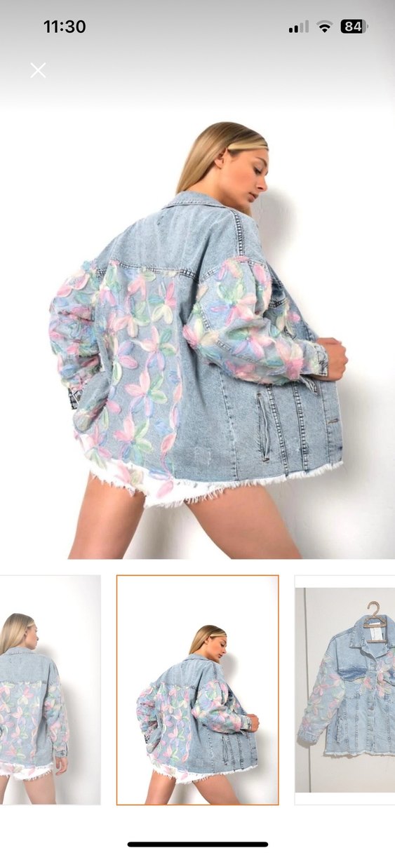 S&A Collection Oversize Çiçekli Jean Ceket - Görsel 2