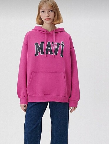 Mavi logo baskılı pembe sweatshirt