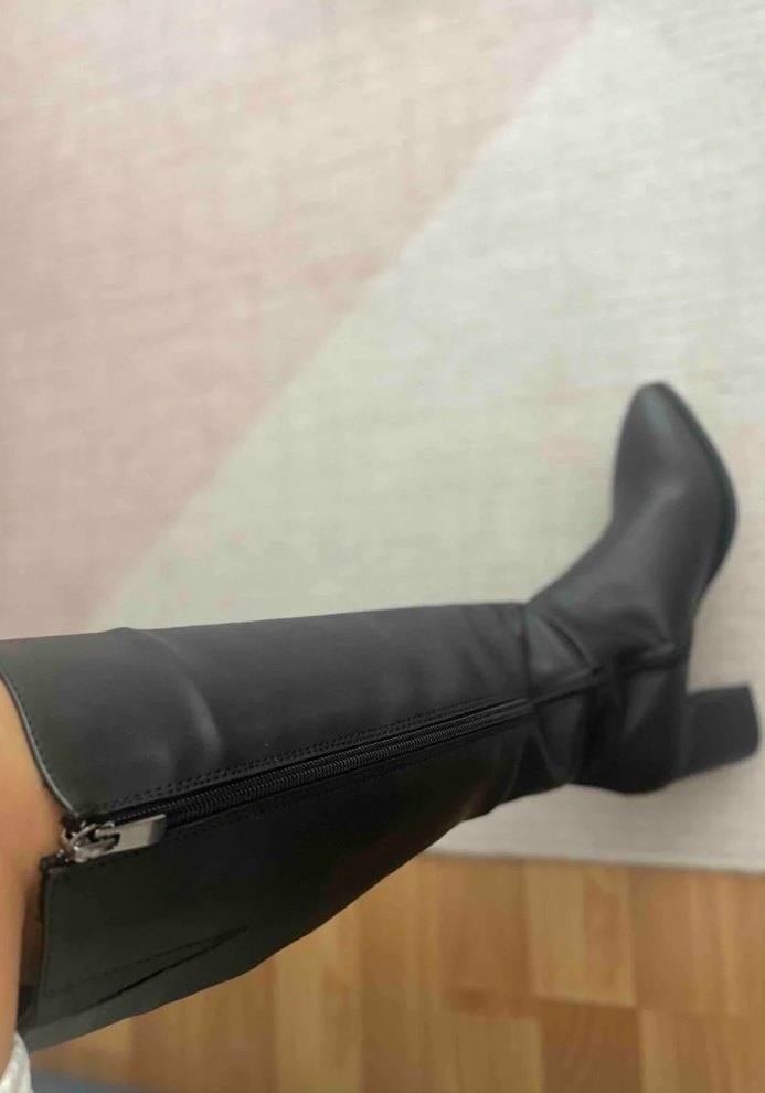 Siyah İnce Topuklu Diz Altı Boyu Kadın Çizme - Görsel 2