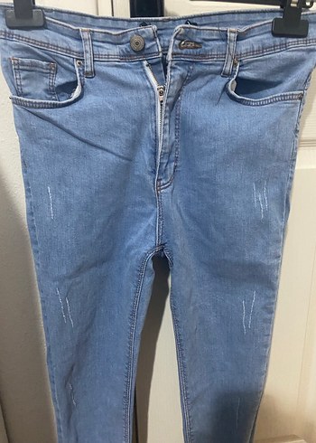 Kadın Mavi Kemerli Slim Fit Denim Pantolon - Görsel 3